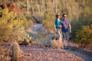 Tucson rental tenants hiking in the desert.